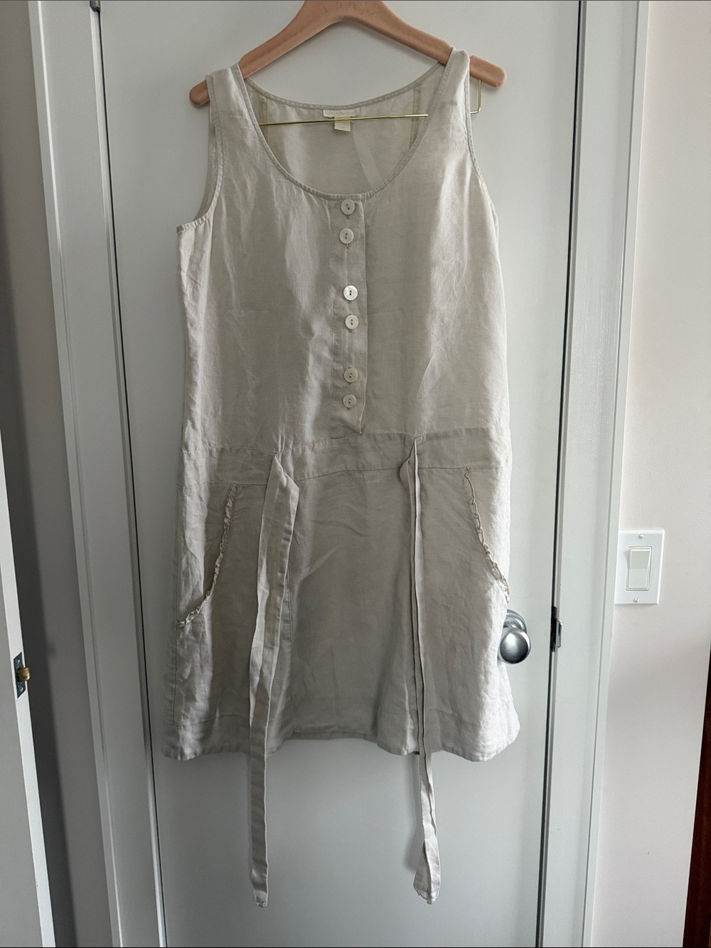 Whitewash beige  100% Linen sleeveless mini  Dress size M